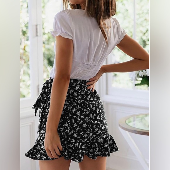 Summer Skirt High Waist Wrap Front Tie Waist Ruffle Hem Casual Mini Short Skirts - Picture 4 of 12